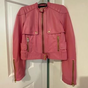 💗Millennial Juicy Couture💗Classic Pink Leather Moto Jacket.$1200. 💯 Authentic!